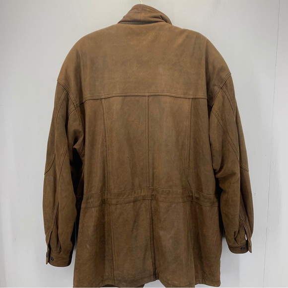 Georgetown Leather Design Mens Large Coat Full Zip Snap Brown Drawstring Pockets - Picture 12 of 13